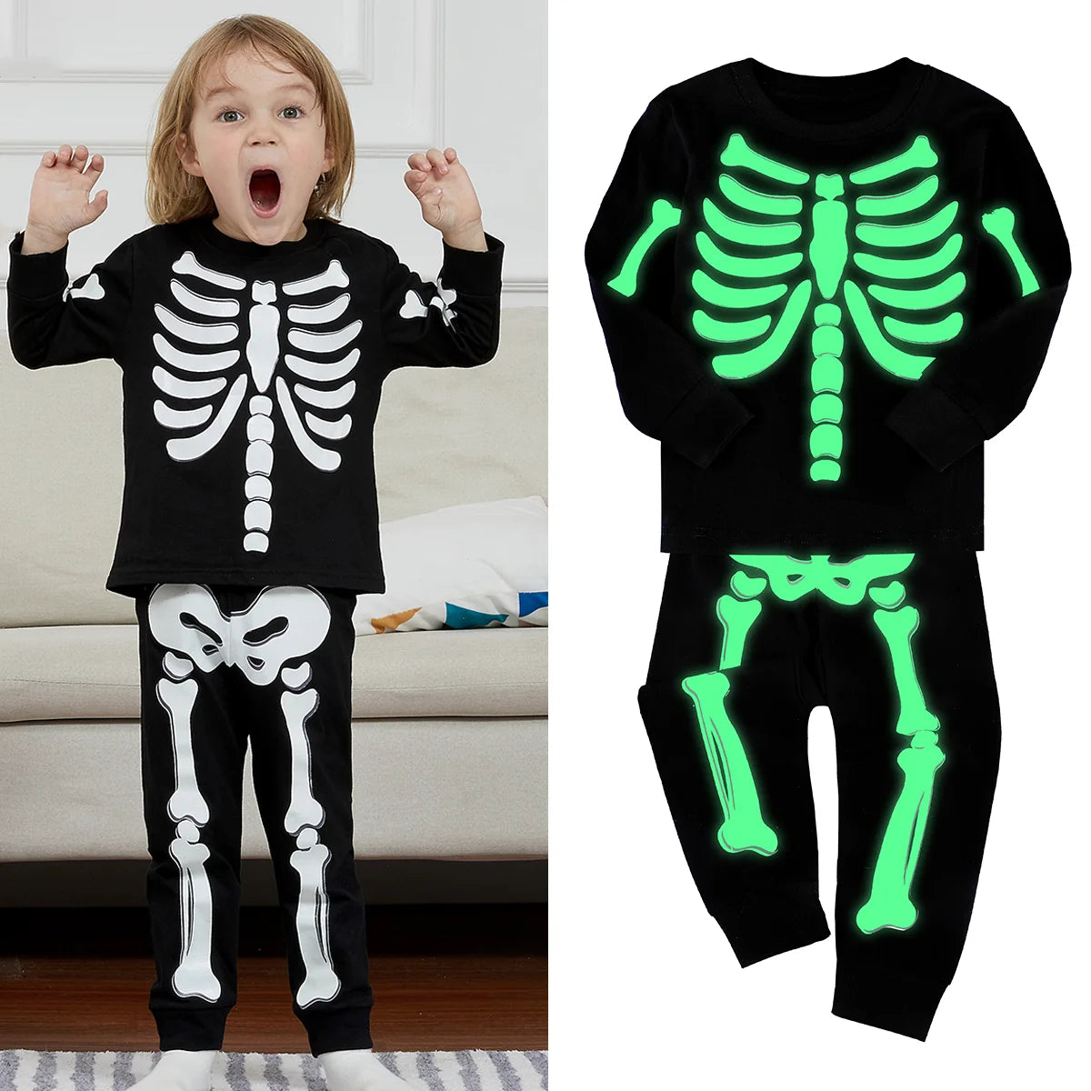Glow Skeleton Kids Costume Pajamas
